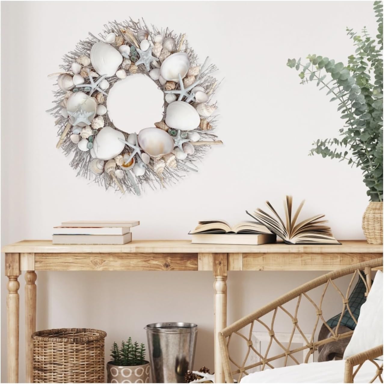 Playa Del Carmen Coastal Seashell Wreath 19in