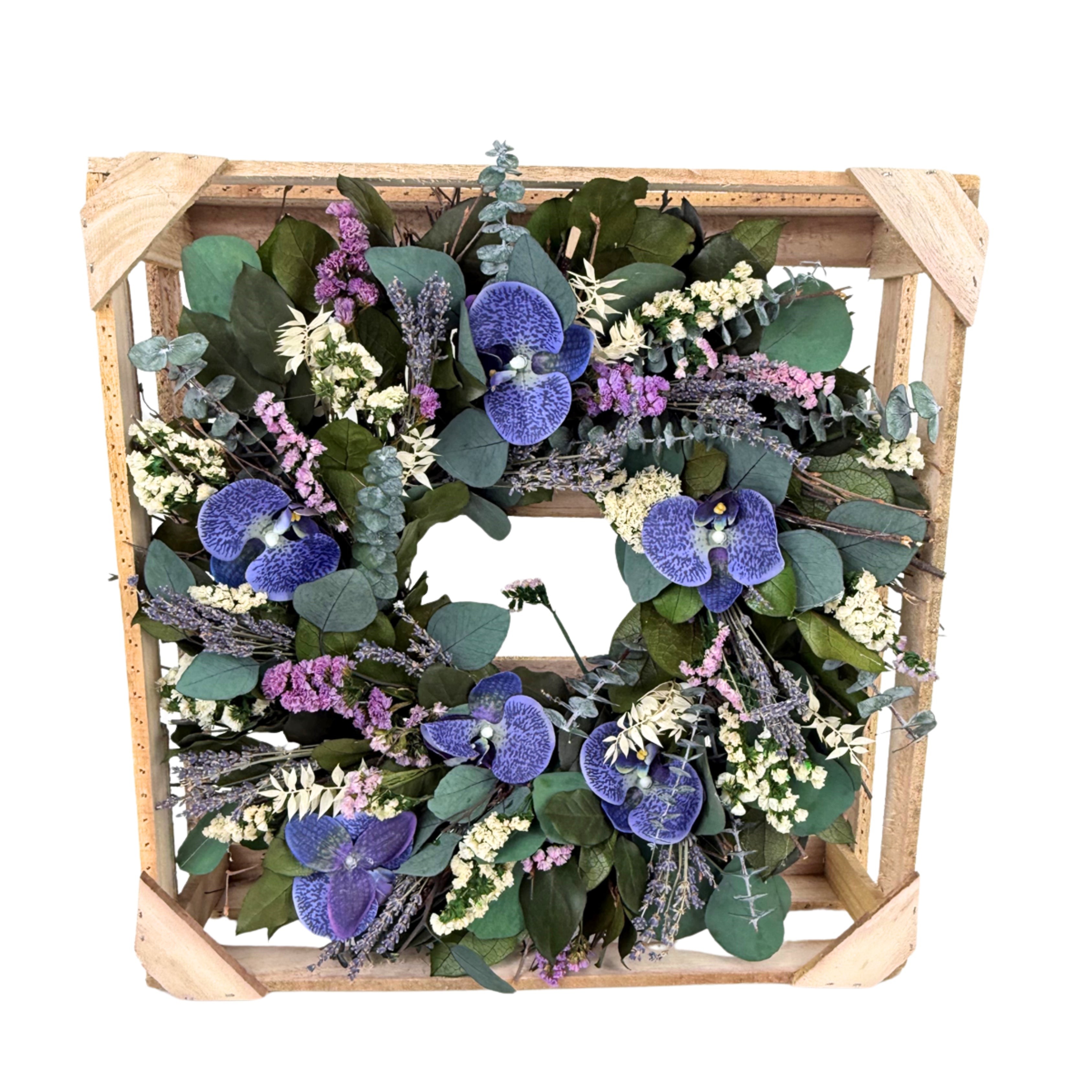 Blue Orchids & Lavender Floral Wreath 19in