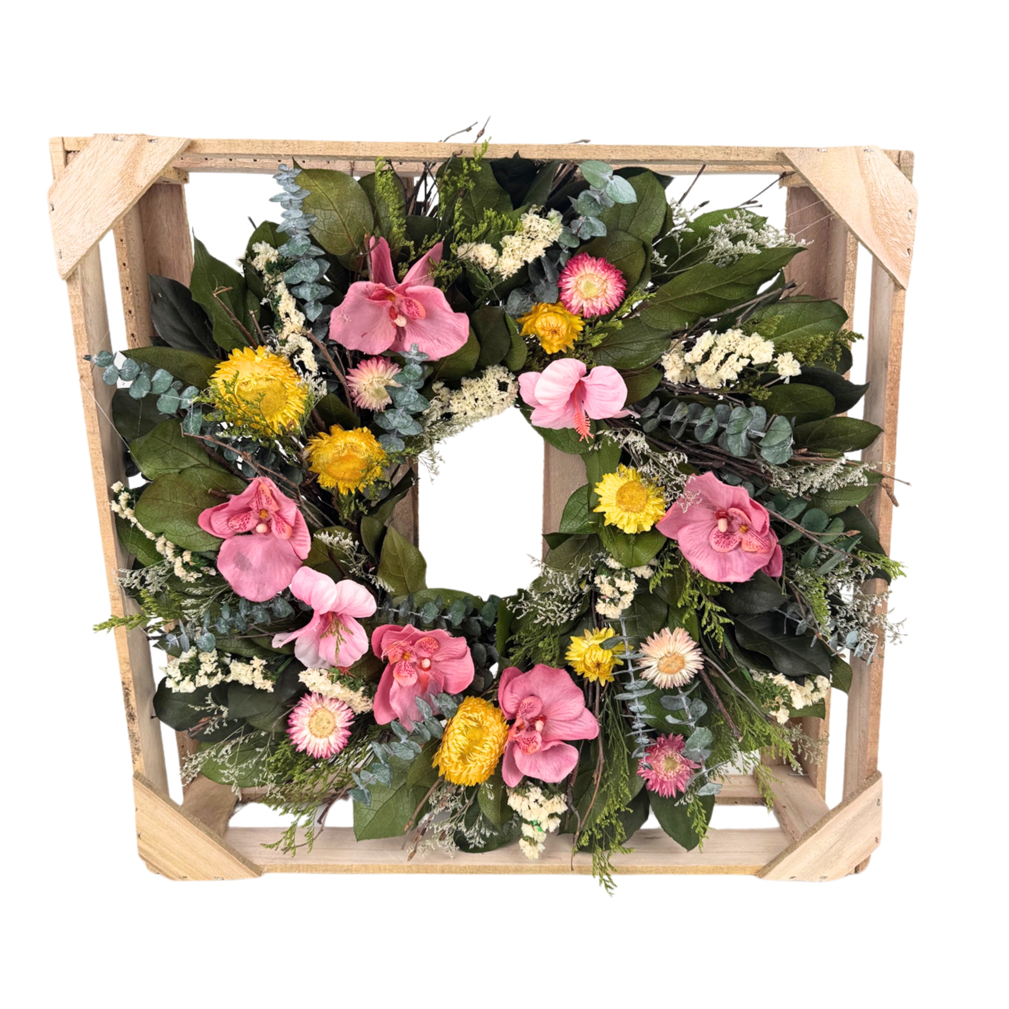 Pink Orchids Spring Floral Wreath 19in