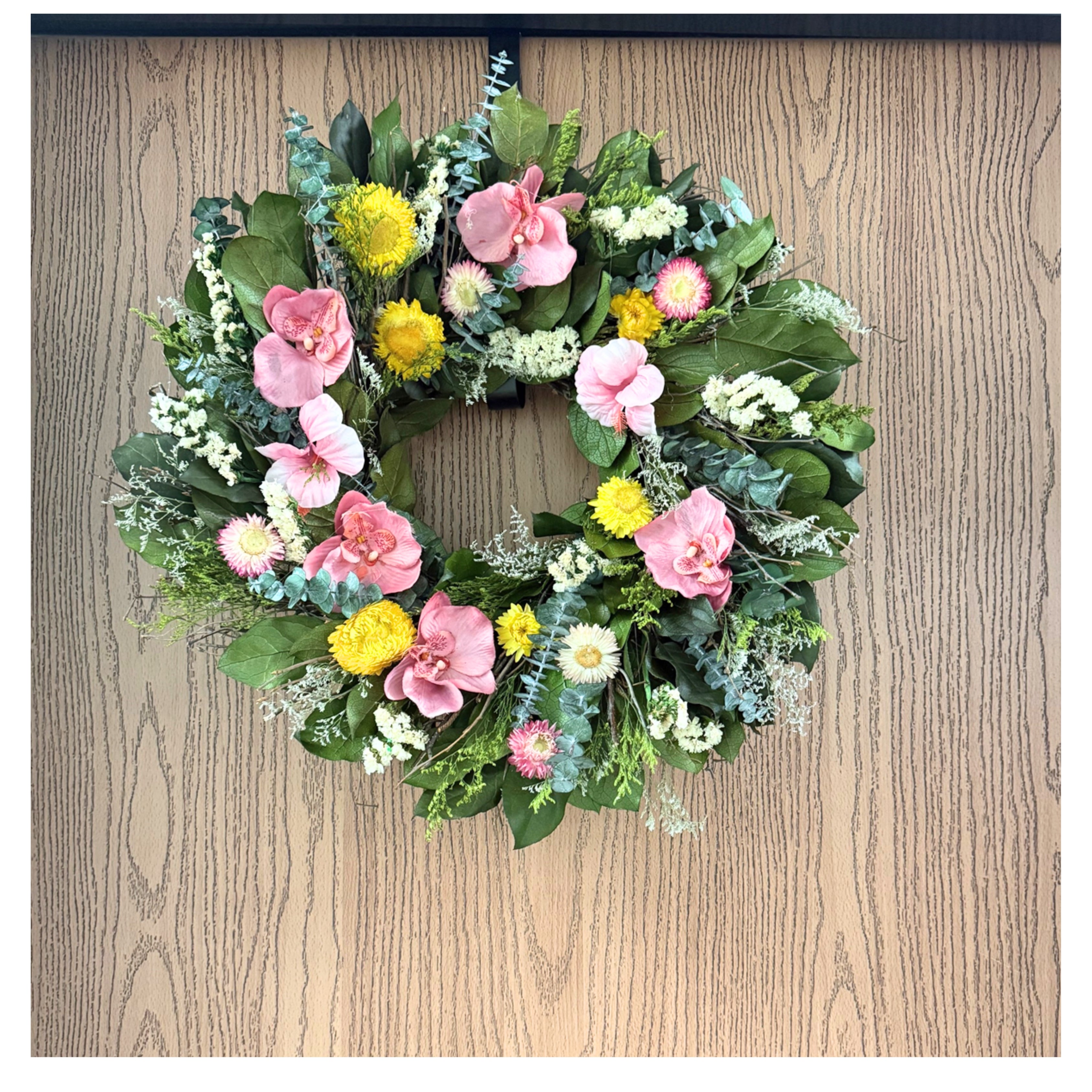 Pink Orchids Spring Floral Wreath 19in