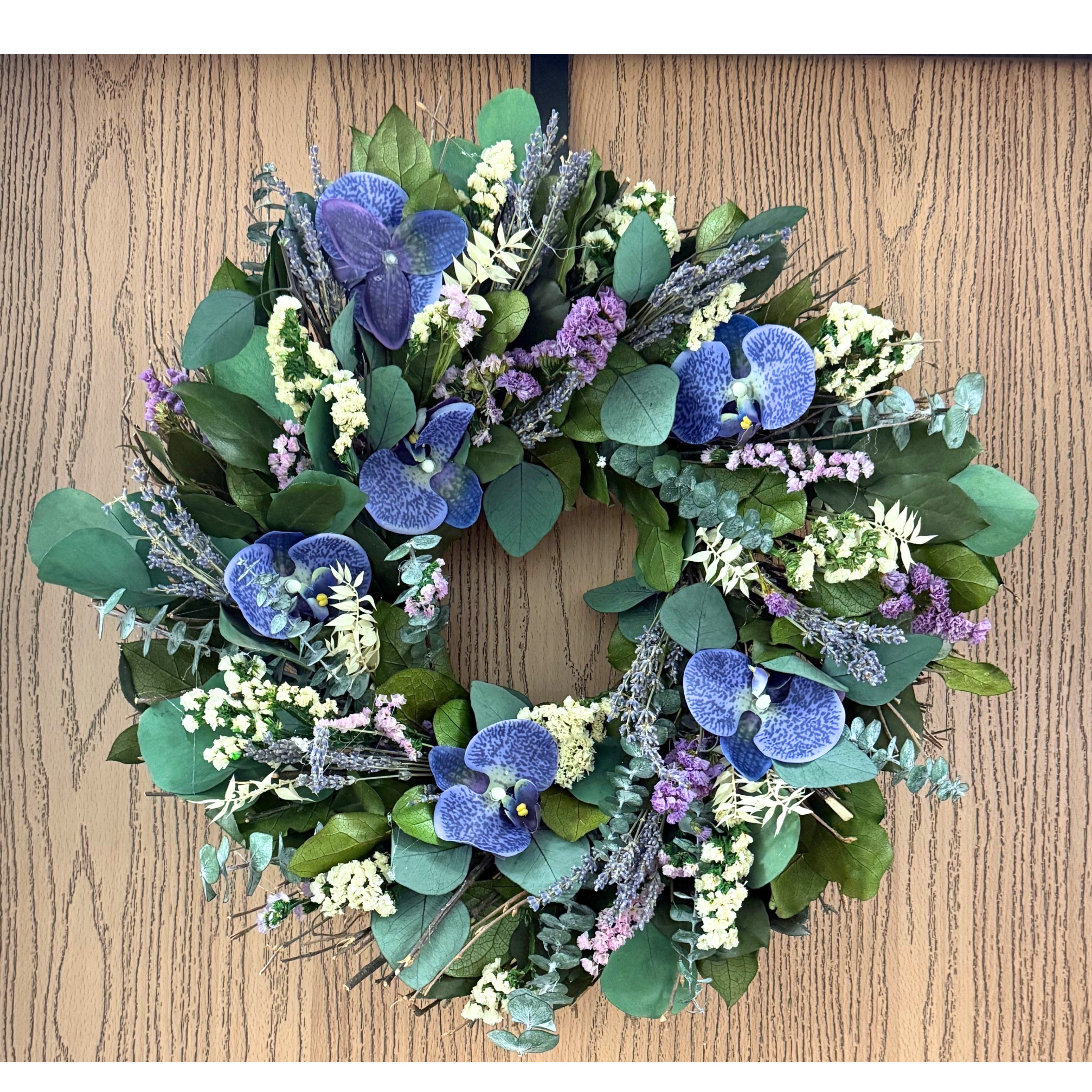 Blue Orchids & Lavender Floral Wreath 19in