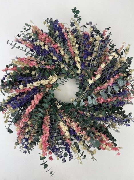 Eucalyptus & Mixed Larkspur Wreath