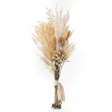 mixed white dried floral bouquet against white background