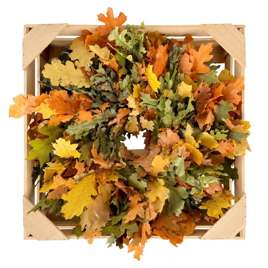 Mixed Yellow, hot Orange Oak Leaf & Wheat Fall Wreath